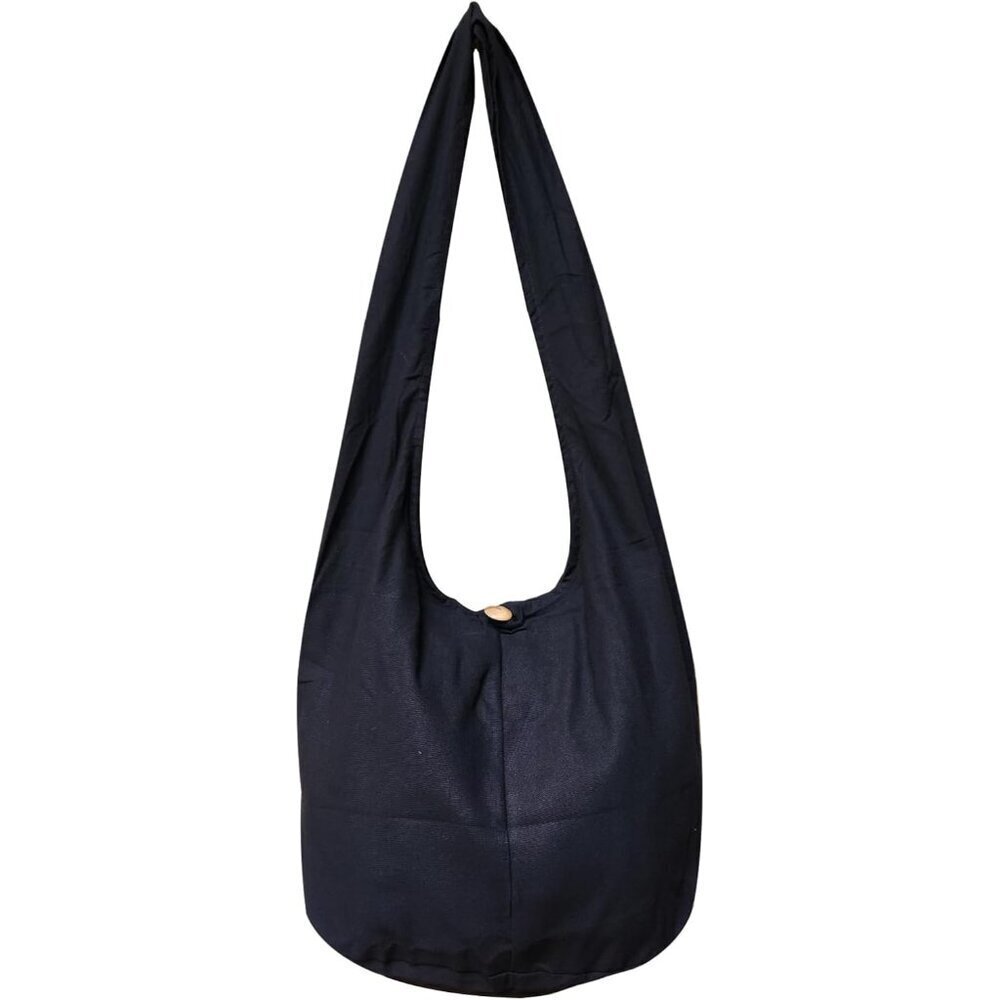 Cotton Sling Crossbody Bag Unisex Hippie Hobo Large Black Zipper